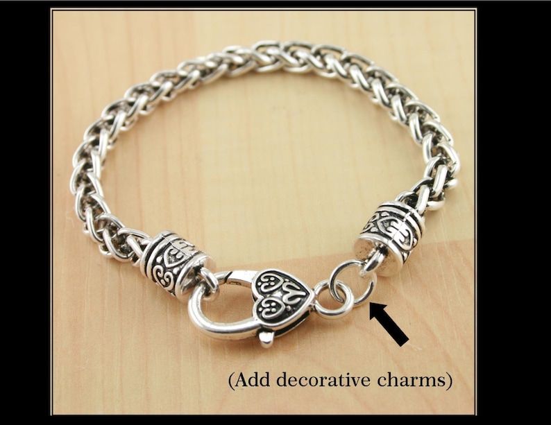 Heart Clasp Charm BraceletAntique Silver Plated Alloy Slinky Etsy