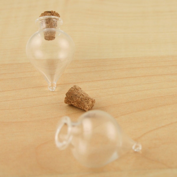 Dainty Glass DIY Hanging TEARDROP Wish Bottle, Hollow. Cork Cap. Great for Earrings or Charms. Fillable. Clear. Sold by the kit of 1.