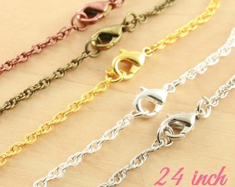 24 inch 10 ROPE Dainty Chains with lobster clasps - Twisty Rope Style.  Silver, Gold, Bronze, Antique Silver, Antique Copper