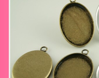 50 ct. OVAL. Bronze over Brass 18 x 25mm Earring or Mini Pendants Charm Drop Dangles -  Ships from USA. Glass is optional