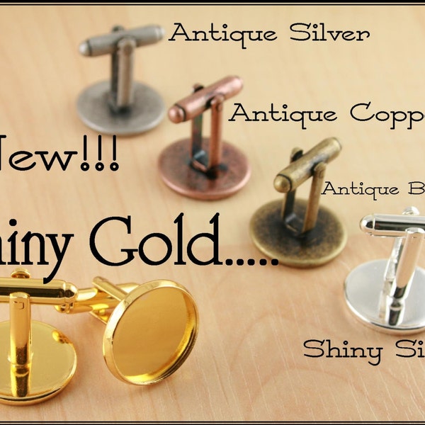 10 RECESSED Style 16mm Cuff Link Making Kit with Optional 10 GLASS and 10 or 20 Seals -5 Pair of Cufflinks. Gold Cuff Links, Silver, Antique