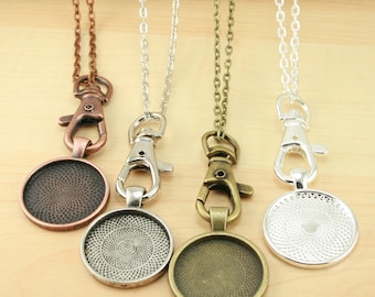 10 - Swivel Clip Trendy 25 mm Bezel Necklace DIY Sets-24 inch Necklace Chain, Color Choice. Silver, Bronze, Antique Silver or Copper color
