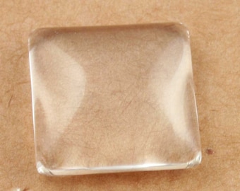 50 Clear 16mm SQUARE Glass. Domed on top.  Flat Back Glass Domes High Quality. Perfect for Pendant Tray Jewelry Crafts