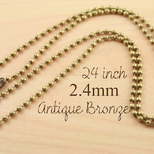 24 inch Nice Quality Ball Chain Necklaces - 2.4mm Antique BRONZE Chain with Connectors. - 10 Chains