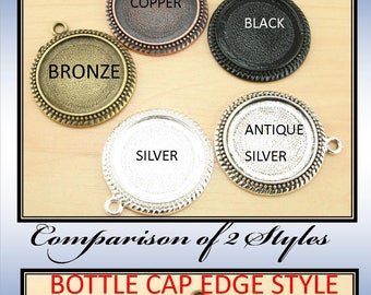 10 -25mm "Bottle Cap Style" - 3 Colors "Beaded Edge"  - 5 Colors Alloy Pendant Charm Trays, Optional Glass (10),  Seals (10 or 20).