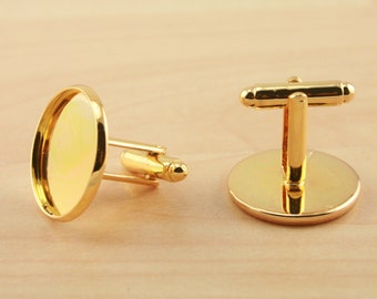 6 - 20mm CUFF LiNK Making Kit with Optional GLASS Domes and Adhesive Seals (6 or 12 Seals) - Shiny Gold, Makes 3 Pair of Cufflinks