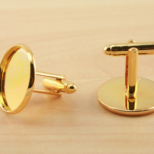 6 - 20mm CUFF LiNK Making Kit with Optional GLASS Domes and Adhesive Seals (6 or 12 Seals) - Shiny Gold, Makes 3 Pair of Cufflinks