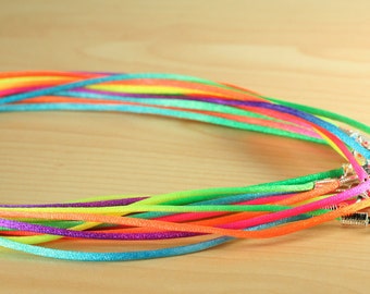 100 Handmade-Satin Rattail Necklace Cords w/ extender chain-Tie Dye colors-16 inch with added extender chain.