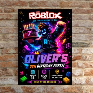 Roblox Birthday Invitation, Gamer Kids Party, Editable Canva Template (Digital Download)