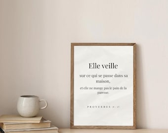 Minimalistyczny plakat biblijny Księga Przysłów 31:27 – Chrześcijańska sztuka ścienna – Duchowy dar dla kobiet