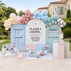 Player 3 Loading Gender Reveal Bundle,  Personalized Game Night Designer Theme Printable (Digital Files)