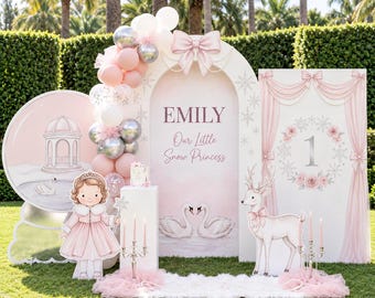 Tema compleanno Principessa Fiocco di Neve, stampabile personalizzato per festa a tema Principessa Invernale (pacchetto digitale)