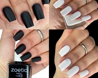 Matte Black Nail Polish & Matte White Nail Polish Set of 2 / White and Black Matte Nail Polish Set / Black Matte + White Matte Nail Polish