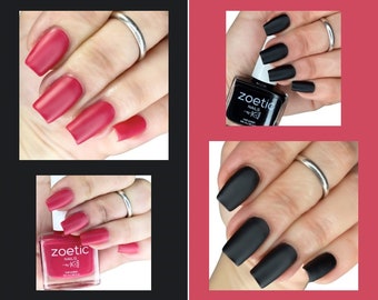 Matte Black and Pink Nail Polish Set of 2 / Black and Pink Nails / Formaldehyde Free Polish / Dark Pink Matte & Black Matte Nail Polish