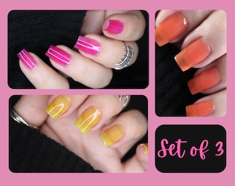 Jelly Nail Polish Set / Sheer Nail Polish Set / Pink Jelly Nail Polish, Orange Jelly Nail Polish & Yellow Jelly Nail Polish / Indie Polish