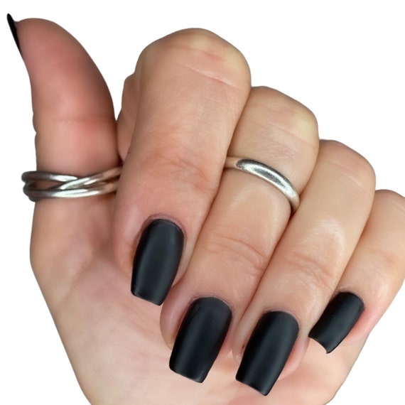 Matte Black Squareletto Vegan Faux Nail Set - 24 Pack