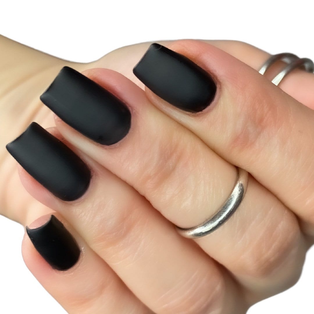 Matte Black Squareletto Vegan Faux Nail Set - 24 Pack