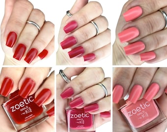 Nail Polish Set of 3 - Matte Red Nail Polish, Matte Pink Nail Polish, & Matte Coral Nail Polish/ Cruelty-free Matte Nail Polish Collection