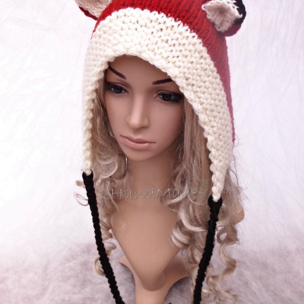 Fox Hand Knitted Hat Adult Elf Pixie Hood Hat Chunky Forest Terracotta Ginger Woodland Sheep Wool