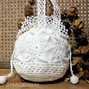 Women Ladies Flower Girls Irisch Lace crochet small Roll Purse Vintage Romantic Victorian Wedding Bridal Milk White Jewelry Gift Bag Mom image 5