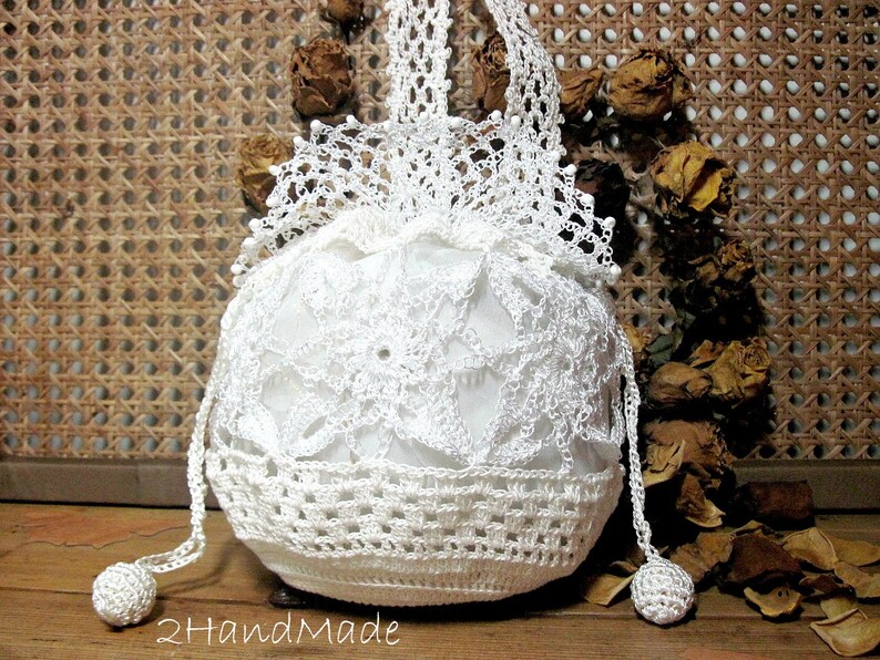 Women Ladies Flower Girls Irisch Lace crochet small Roll Purse Vintage Romantic Victorian Wedding Bridal Milk White Jewelry Gift Bag Mom image 5