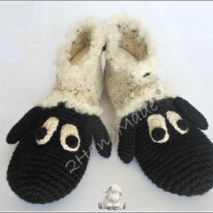 Unisex Volwassen Chunky Gehaakte Schapen Slippers Vrouwen Mannen Kinderen Tieners Grappig Gekke Winter Merinowol Bos Zwart Ivoor Dieren Bos