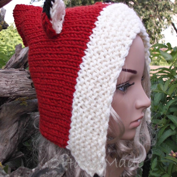Fox Hand Knit Hat Adult Elf Pixie Hood Hat Chunky Forest Terracotta Ginger Woodland Sheep Wool