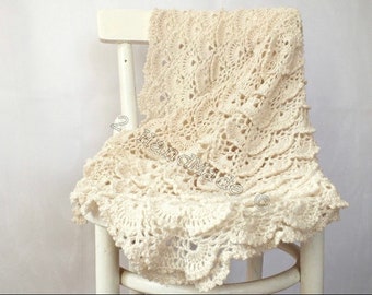 Ivory Cream Lace Shells Crochet Newborn Baby Blanket Christening Baptism Baby Shower Nursery Decor Baby Boy Girl Gift Baby Keepsake