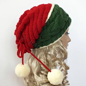 Santa Hat Adult Cable Knit Oversized Beret Baggy Neck Warmer Slouchy Christmas Santa Hat Transformer Beanie Chunky Tube Scarf Pom Poms image 5