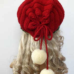 Santa Hat Adult Cable Knit Oversized Beret Baggy Neck Warmer Slouchy Christmas Santa Hat Transformer Beanie Chunky Tube Scarf Pom Poms image 7