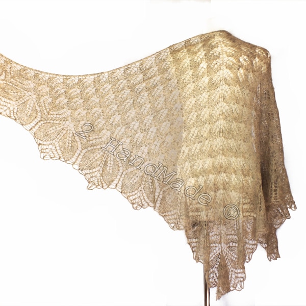 Lace Knit Triangular Golden Brown Shawl Wrap Mohair Wool Fall Boho Handmade Wedding Scarf Fashion Woman Lady Collar Casual Infinite