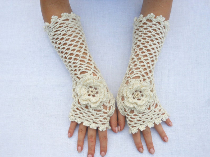 Irish Lace Crochet Fingerless Gloves Hand Warmers Merino Wool Etsy