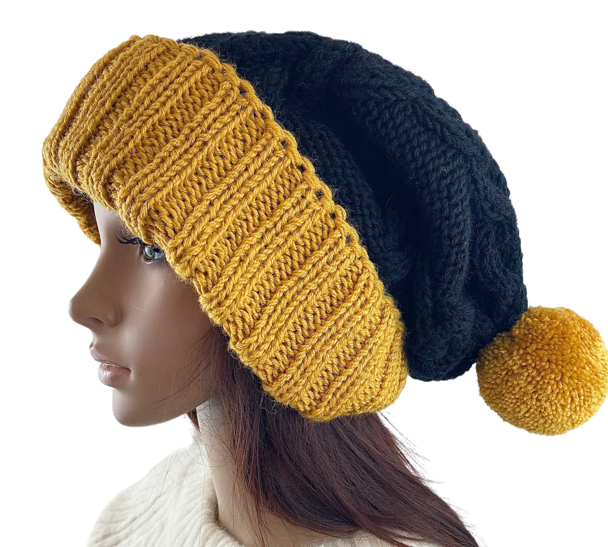 Oversized Slouchy Beanie Hat - Thick Knit Winter Cap For Men & Women, Mustard Color - View #2