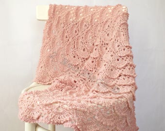 Dusty Pink Lace Shells Crochet Newborn Baby Blanket Christening Baptism Baby Shower Nursery Decor Baby Boy Girl Gift Baby Keepsake