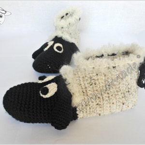 Unisex Adult Chunky Crochet Sheep Slippers Women Men Children Teens Funny Silly Winter Merino Wool Woodland Black Ivory Animals Woodland image 2