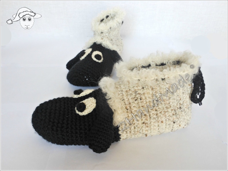 Unisex Adult Chunky Crochet Sheep Slippers Women Men Children Teens Funny Silly Winter Merino Wool Woodland Black Ivory Animals Woodland image 2