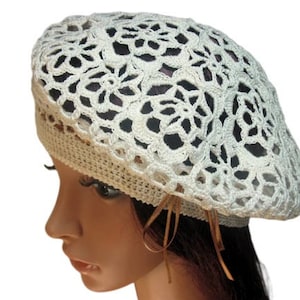 Irish Lace Crochet Women Ladies girls Vintage Style Cloche Rasta Snood Tam Beach Cotton Beret Hat Ivory Spring Summer Fashion