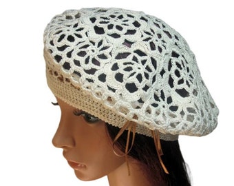 Irish Lace Crochet Women Ladies girls Vintage Style Cloche Rasta Snood Tam Beach Cotton Beret Hat Ivory Spring Summer Fashion