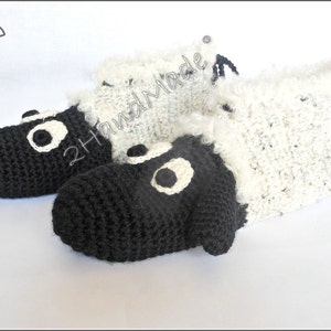 Unisex Adult Chunky Crochet Sheep Slippers Women Men Children Teens Funny Silly Winter Merino Wool Woodland Black Ivory Animals Woodland image 4