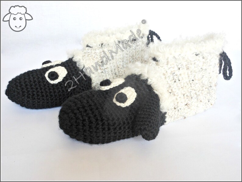 Unisex Adult Chunky Crochet Sheep Slippers Women Men Children Teens Funny Silly Winter Merino Wool Woodland Black Ivory Animals Woodland image 4