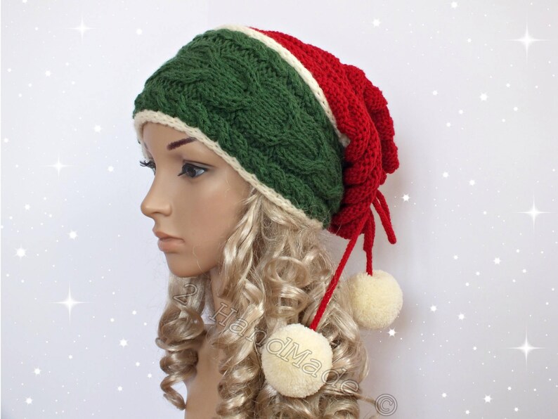 Santa Hat Adult Cable Knit Oversized Beret Baggy Neck Warmer Slouchy Christmas Santa Hat Transformer Beanie Chunky Tube Scarf Pom Poms image 1