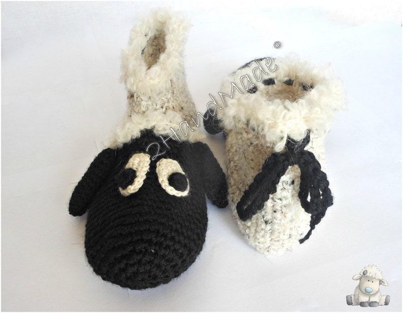 Unisex Adult Chunky Crochet Sheep Slippers Women Men Children Teens Funny Silly Winter Merino Wool Woodland Black Ivory Animals Woodland image 3