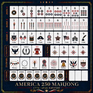 Patriotic American Mahjong Set, 1776-2026 Independence Day Mahjong Tiles, Red White Blue Game Night Gift