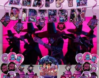 Decoración para fiesta de cumpleaños de K-pop Demon Hunters Saja para niños, pancarta, globos, telón de fondo, espirales colgantes, adorno para pastel, artículos para fiestas de K-pop para fans.