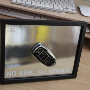 Car Key Mirror Wall Art - "No Risk, No Reward" Luxury Decor - Motivational Frame for Entrepreneur Office.