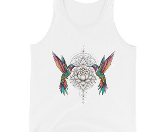 ハミングバードロータスメルカバタンクトップ、神聖幾何学スピリチュアルアパレル、ミスティックアウェイクニングタンク、ソウルメッセンジャーキリスト意識