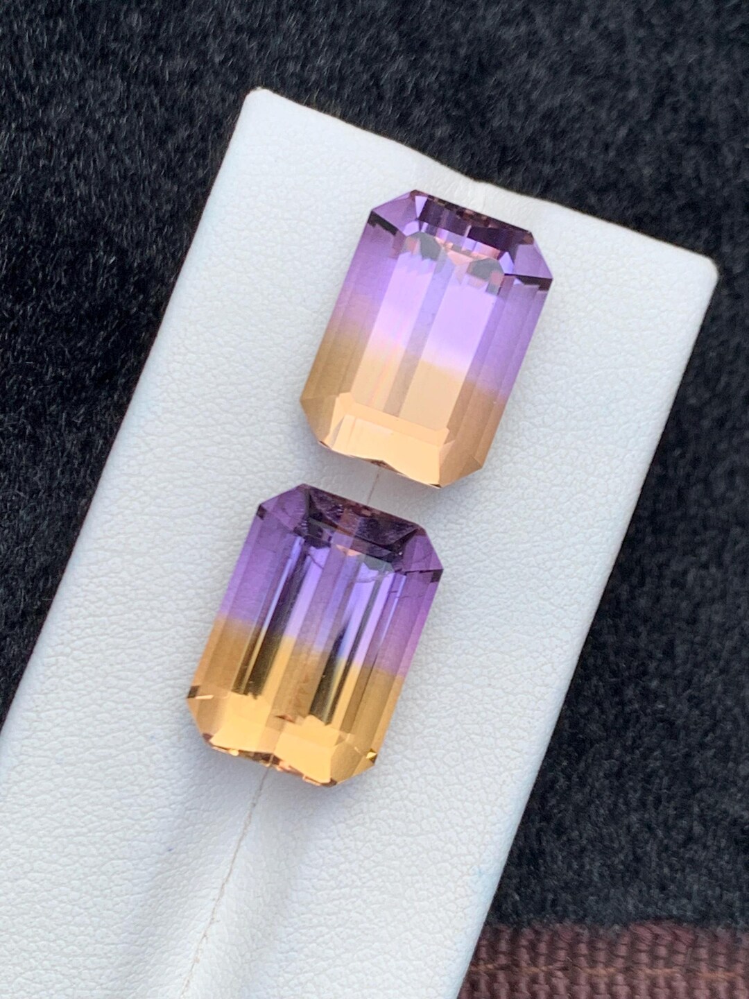 Ametrine Pair, 28.90 Bi Color Quartz, Emerald Cut Purple Yellow ...