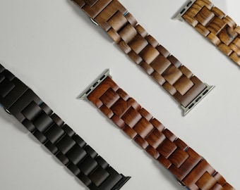 Handmade Natural Wood Apple Watch Band, Stainless Steel Buckle, Universal Fit Unisex