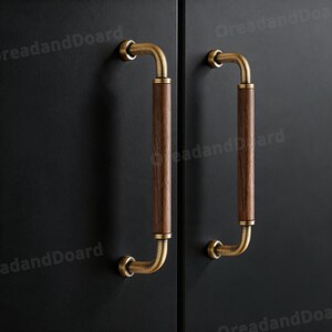 Minimalist Brass Walnut Wall Cabinet Pull:  Wood Drawer Handle For Furniture