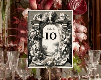 Baroque Wedding Table Numbers, Editable Canva Template, Old Money Decor (Instant Download)
